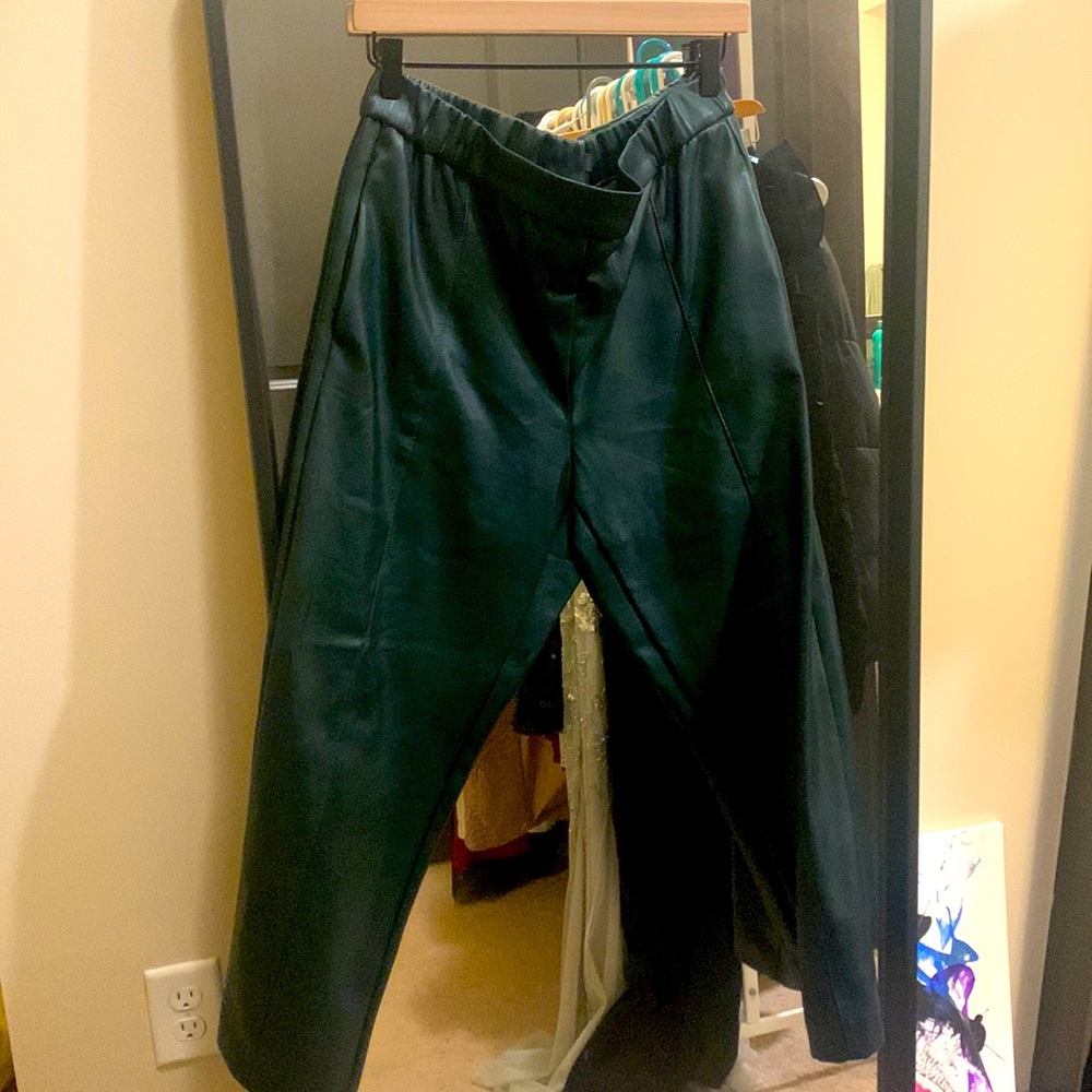 Ann Taylor Seamed Teal Faux Leather Pull-On Pant